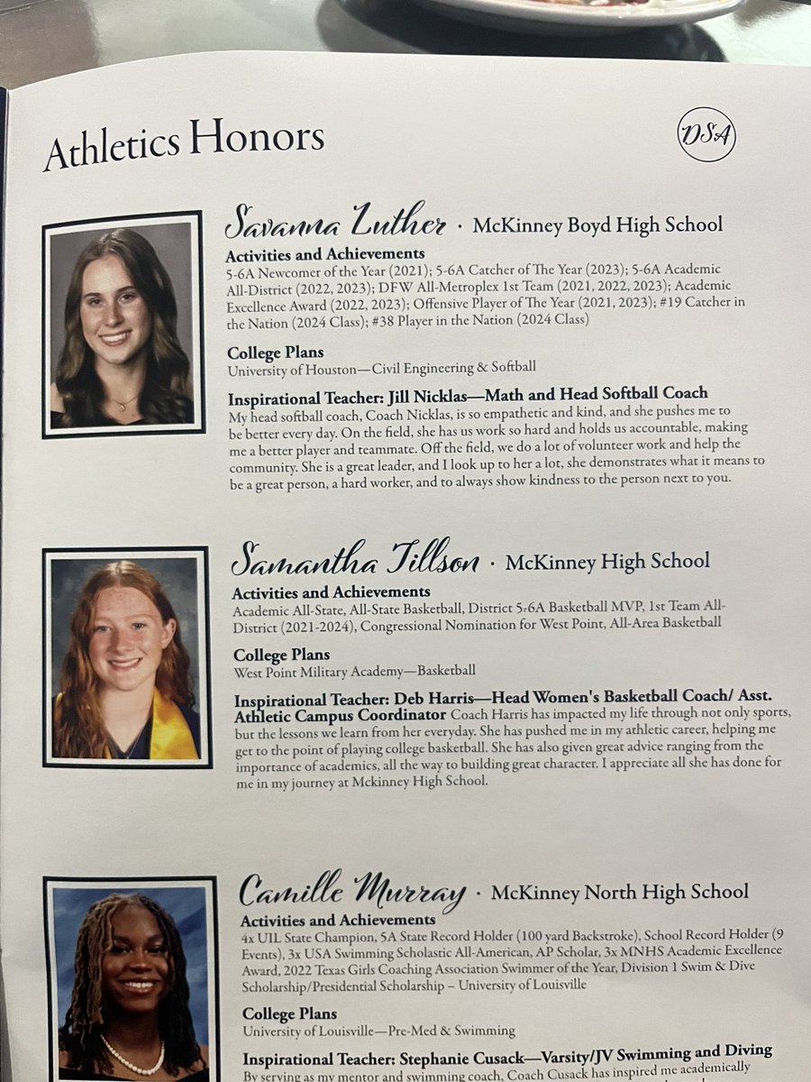 Thank you @mckinneyisd for honoring me with the Distinguished Student Award in Athletics! Such a fun evening with great people🤍 @BoydSoftball @CSA_Athletes @TexasGlory