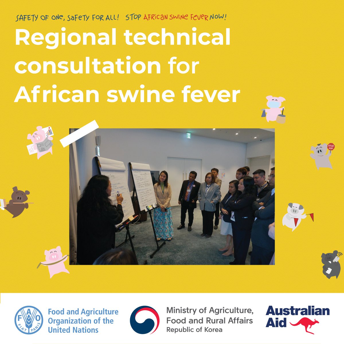 #HappeningNow @FAOAsiaPacific #ECTAD is holding a regional technical consultation for #AfricanSwineFever in Seoul 🇰🇷to develop practical approaches to minimize #ASF's impact in Asia-Pacific. Thanks to @FAOROK @mafrakorea & @dfat for their support. #SafetyOfOneSafetyForAll