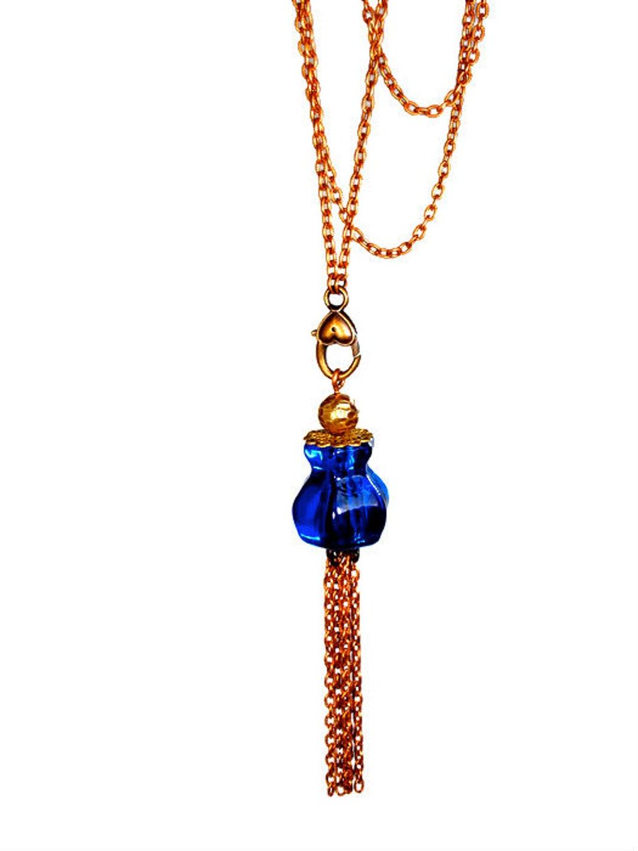 Upcycled Long Blue Necklace Tassel, Boho Jewelry, Repurposed Glass Pendant - Etsy buff.ly/4bcw78e #shophandmade #shopetsy 💙
