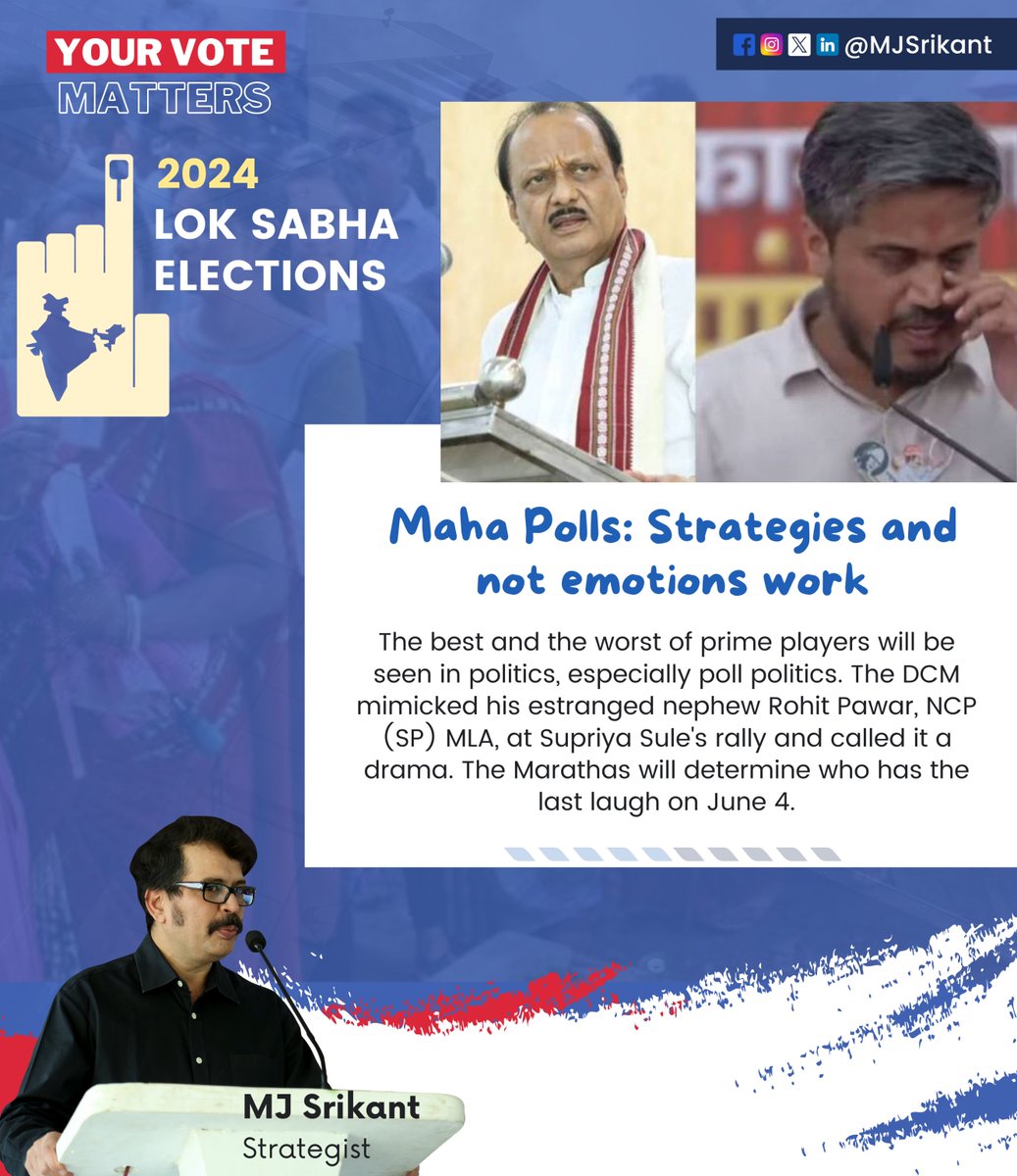 Maha Polls: Strategies and not emotions work

#MahaPolls #StrategiesOverEmotions #PrimePlayers #Politics #PollPolitics #DCM #RohitPawar #NCP #SP #MLA #SupriyaSule #Marathas