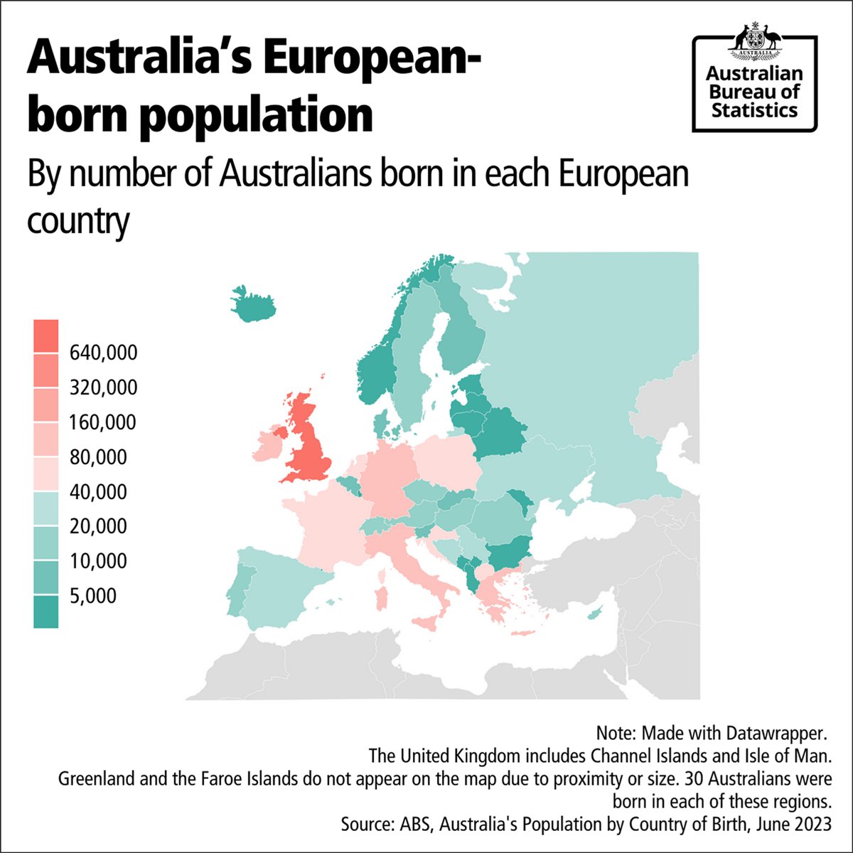 It’s #EuropeDay! Did you know that over 2 million Aussies were born in Europe? Here’s a map of the countries of birth for Aussies born in Europe 🌍️
