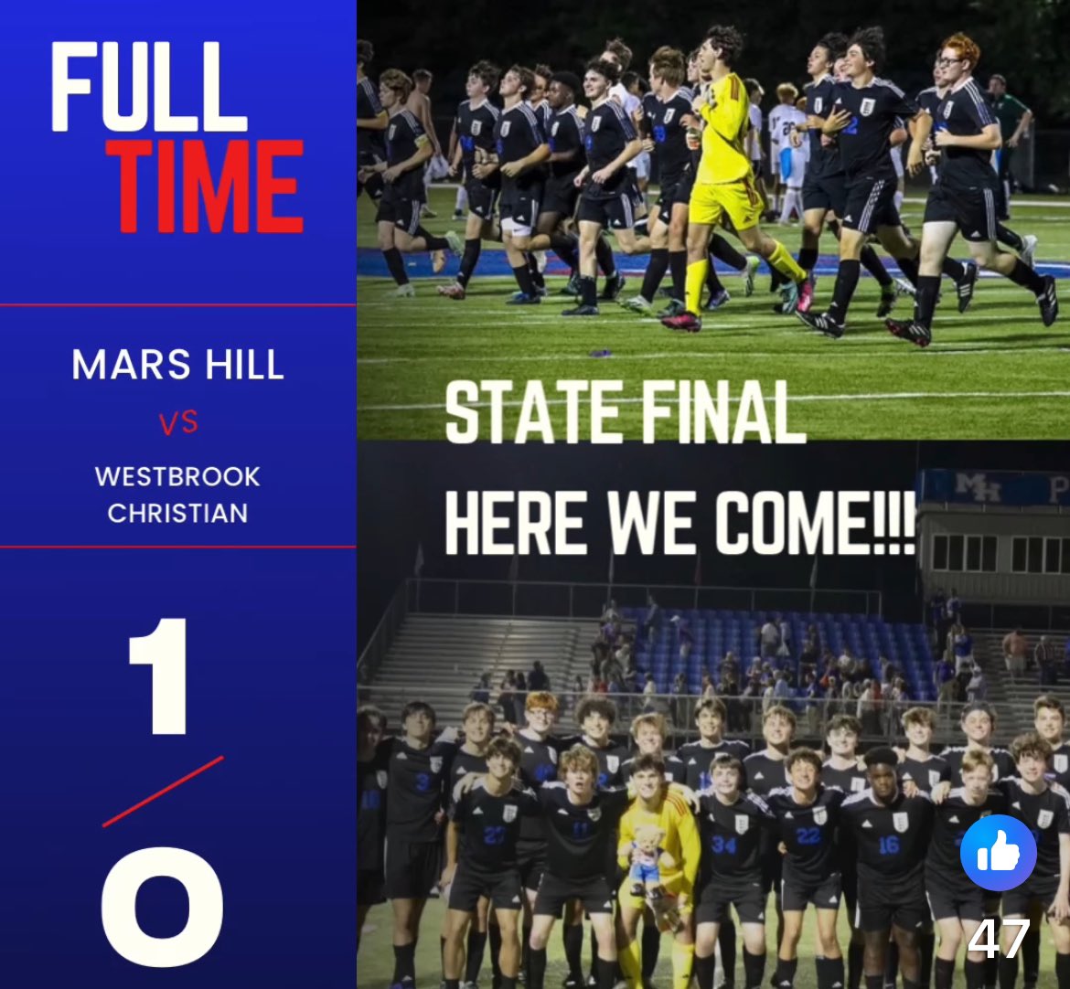 A goal by Jesse Parker assisted by Dawson Derr to put us in to the State Final!!!