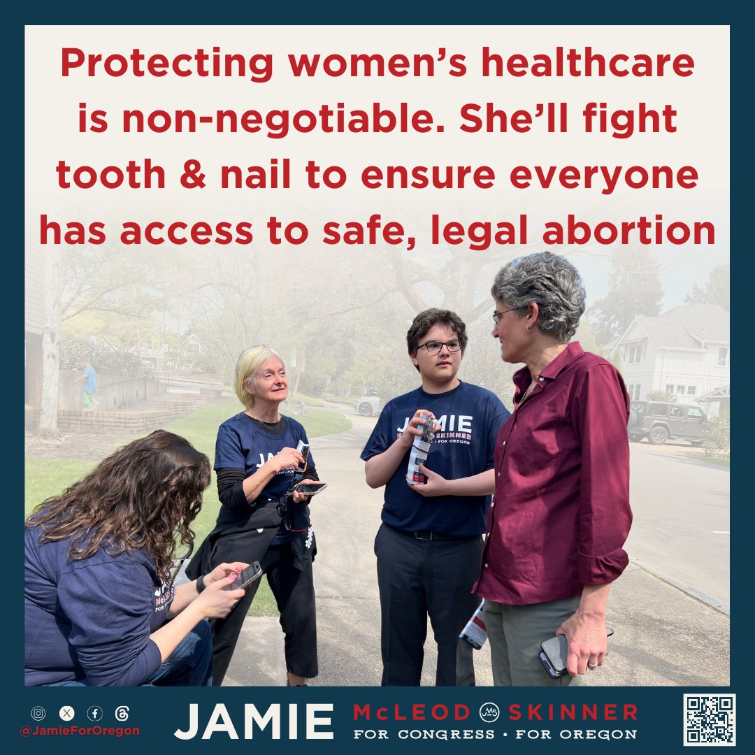 Protecting women's healthcare is non-negotiable. She'll fight tooth & nail to ensure everyone has access to safe, legal abortion. 

@JamieForOregon #OregonForJMS #JamieForOregon