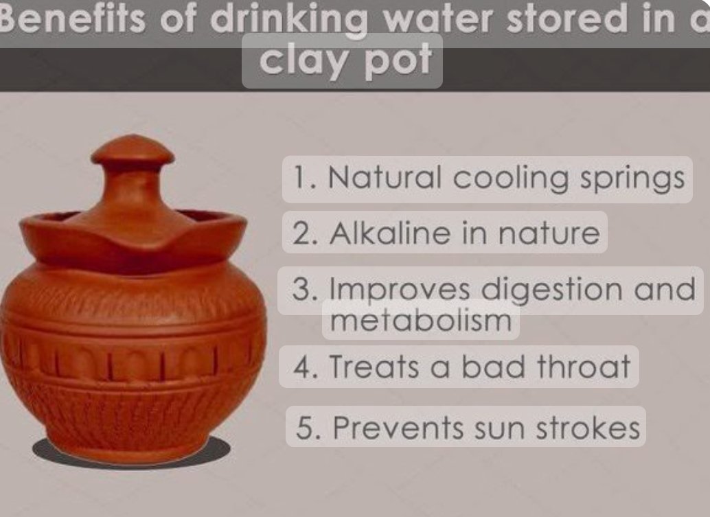 In these summer when ever we came from outside we tend to drink cold water from refrigerator. This extremely cold water isn't good for our health instead we should switch to clay pot water which has natural cooling effects and has other benefits as well
#StayHydrated