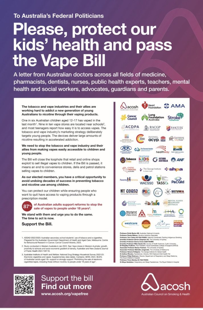@Lungfoundation is proud to join hundreds of credible organisations in calling for parliament to pass the new legislation to ensure lung health for future generations.