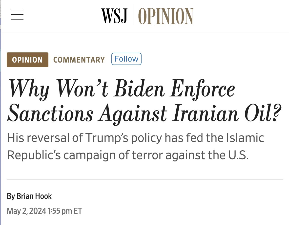 For the leading state sponsor of terrorism in the world, Biden removes sanctions. For the small democracy under constant attack from the leading state sponsor of terrorism, Biden imposes sanctions.