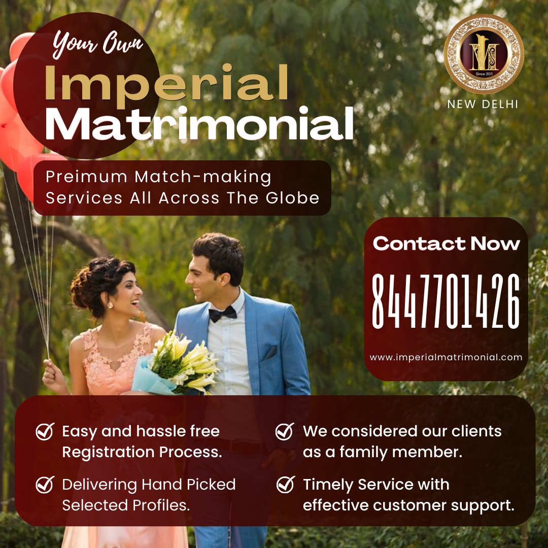 Are you looking for a highly educated life partner from an elite family for yourself or your loved one? imperialmatrimonial.com Imperial Matrimonial New Delhi 8447701426 #Imperialmatrimonial #matrimony #lookingforbride #bride #groom #marraigebureau #trending #viral #marriage