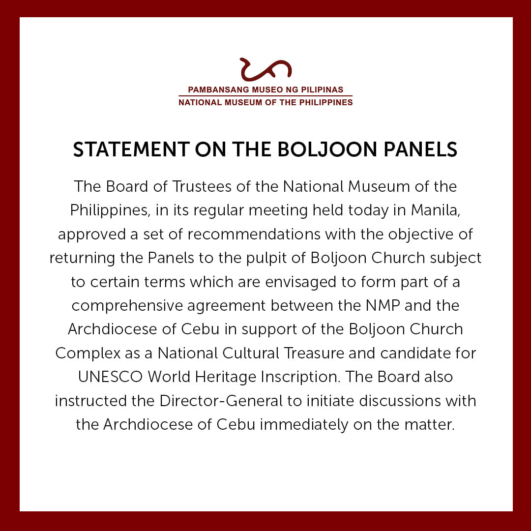 Statement of the National Museum of the Philippines on the Boljoon Panels. #NationalMuseumPH