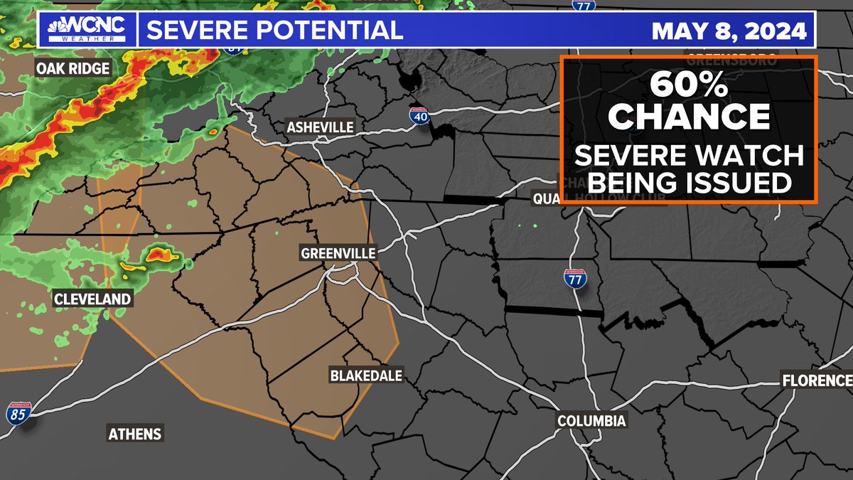 We could see a new severe watch issued for the Upstate and western NC shortly. #ncwx #scwx #cltwx #wcnc