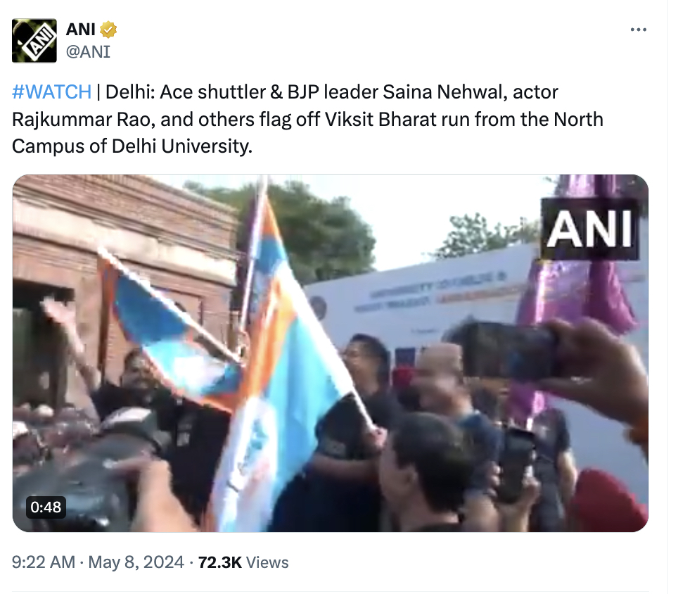 Why is the Election Commission endorsing & promoting a BJP campaign event? Yesterday, a 'Viksit Bharat Run' was organized at the Delhi University. This is a BJP campaign event and was even flagged off by BJP leader Saina Nehwal. BUT - the other person flagging off the event was…