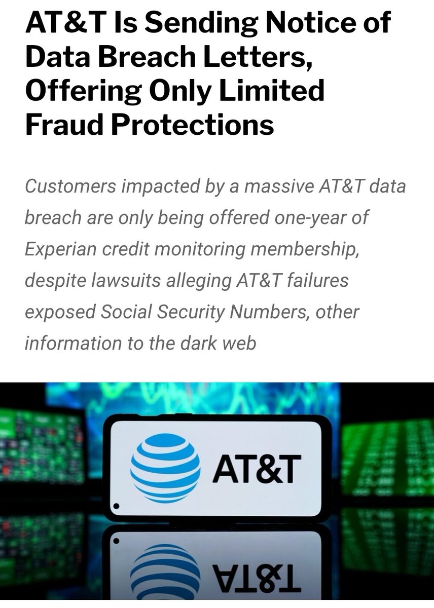 @ATT I want lifetime #creditmonitoring for your liable and wreckless actions for the #DataBreach 1 year is insufficient, this information will be out there forever. #ConsumerProtection you failed to protect us. #ClassAction #ATT