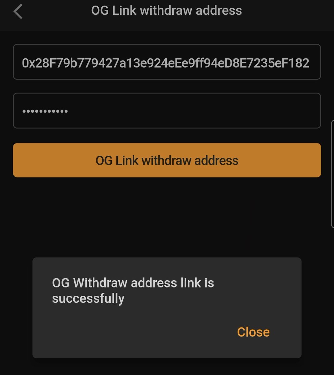 Congratulations 🎉 
Satoshi App Community!
$OG link withdraw address Submission successfully completed.
⚠️ which address 👇
 You can re-submit the previously provided $OEX address for $OG !
❌ Don't Use any exchange address.
✓ You Can use only Non Custodial Wallet Address Like