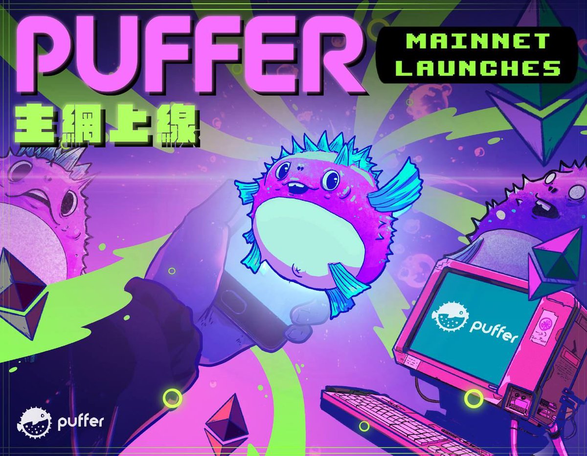 PUFFER MAINNET IS LIVE! 🐡 Visit us at puffer.fi Let's usher in a new era of Liquid Restaking and keep Ethereum decentralized forever! 💫