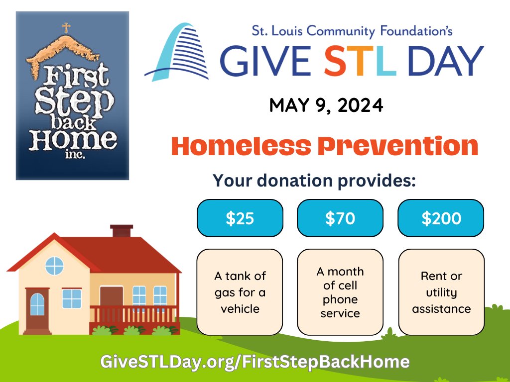 #GiveSTLDay sponsored by <a href="/StLouisGives/">St. Louis Community Foundation</a> begins at midnight! Your donations will help us continue to assist individuals and families in our community dealing with #homelessness and other difficulties. Donate at givestlday.org/firststepbackh…