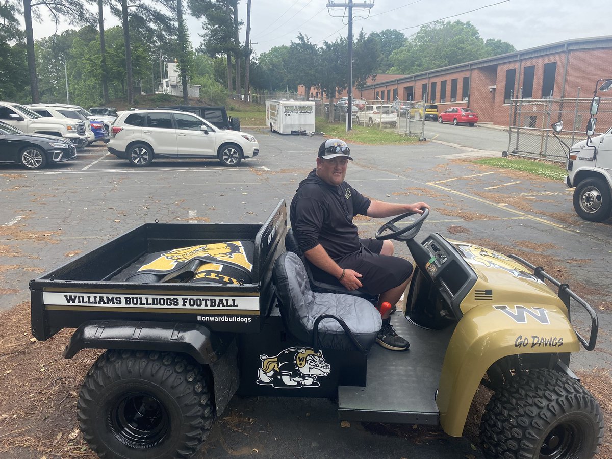 Our Director of Football Operations, Matt Ayers, on his new WHS utility vehicle…Day 1 of Spring Ball! @DawgAthletics @dawgs_bite @WMWHS @BoosterWilliams @WHSDawgstrong