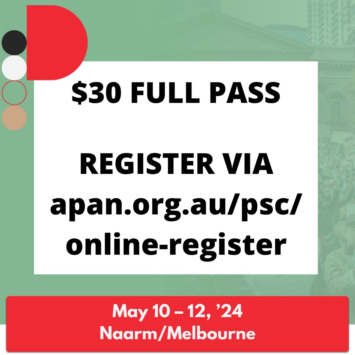 Online registration is now open for the 2024 Palestine Solidarity Conference - which will kick off tomorrow at 10am! You can get your tickets via apan.org.au/online-registe… to get your tickets!
