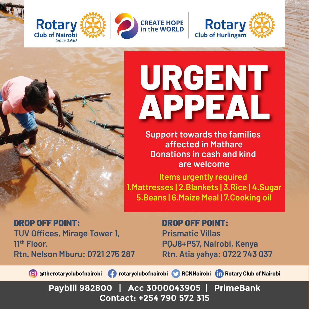 Rotary Club of Nairobi will have a collection point for donations of cash and other priority items at the #AffordableArtShowKe this weekend - 10-12 May 2024.