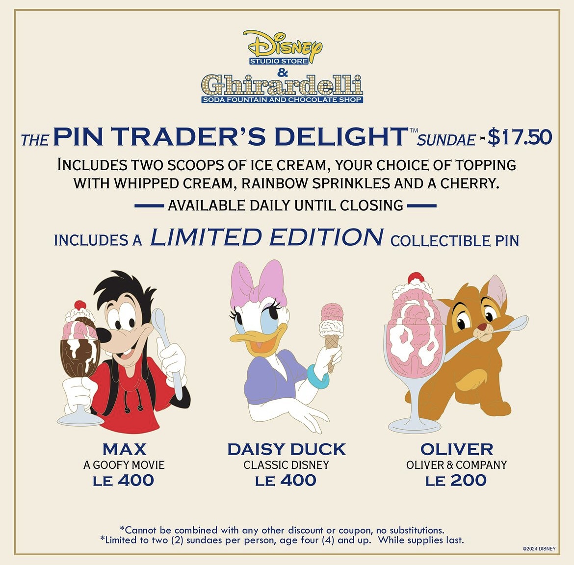 Today, the Disney Studio Store in Hollywood dropped the May Pin Trader's Delight Limited Edition sundae pins. 
#Disney #DisneyMerchandise #DisneyMovies #DisneyPinTrading #DisneyPins #TheWaltDisneyStudios
disneymouseketeer.com/disney-studio-…