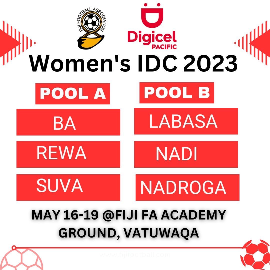 The much anticipated Battle of the Titans: Women's IDC 2023 kicks off next week. Who will conquer the pools and reign supreme? Join us from May 16-19 at Fiji FA Academy Ground, Vatuwaqa, for an electrifying showcase of talent from Fiji’s top 6 districts! Who are you cheering for?