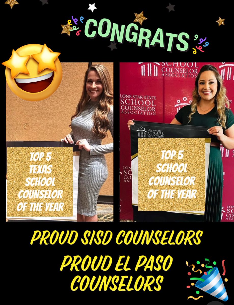 Two of the Top 5 are from El Paso!! Thank you SISD G&C Dept for always supporting our SC programs. Angie and I have an incredible opportunity to be advocates for all Texas School Counselors and students.  We are ready to represent #TeamSISD and El Paso!! #SCOY24 🎉#TeamSISD