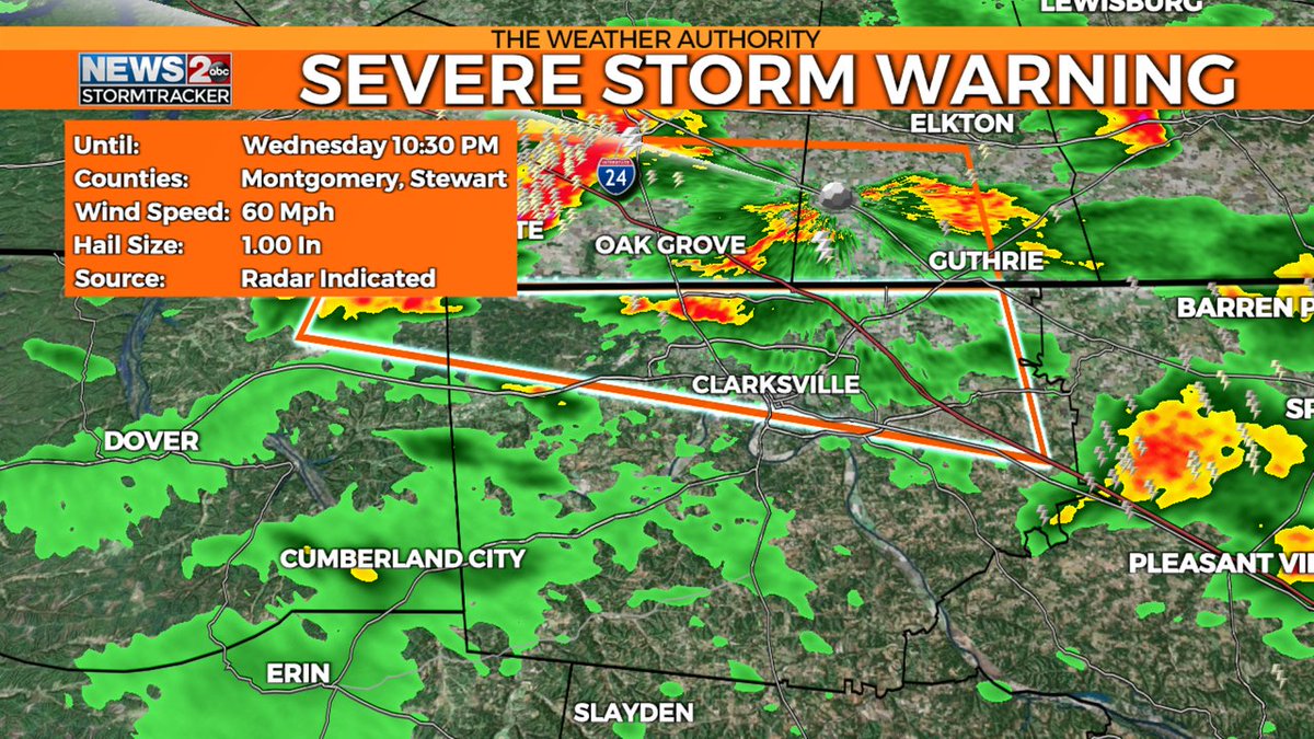 WEATHER ALERT: Severe T'Storm Warning for the area in orange. Stay tuned to #wkrn. Interactive Radar - wkrn.com/radar?utm_medi… #WeatherAuthority