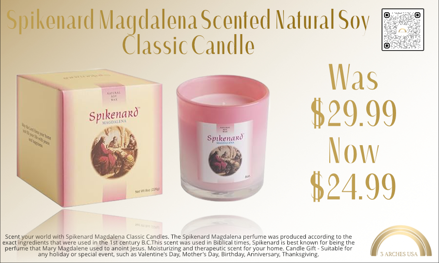 Scent your world with Spikenard Magdalena Classic Candles. The Spikenard Magdalena perfume was produced according to the exact ingredients that were used in the 1st century B.C. This scent was used in Biblical times. Get yours at 3archesusa.com/.../spikenard-…