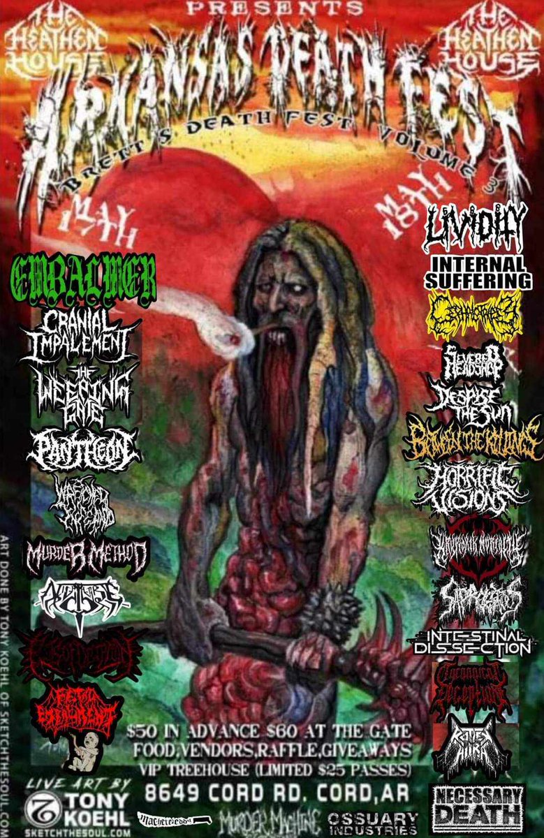 Arkansas Death Fest Vol. 3, May 17th and 18th in Cord, Arkansas. Spread the word, make it out if you can! #deathfest #deathmetal # #brutaldeathmetal #Arkansas