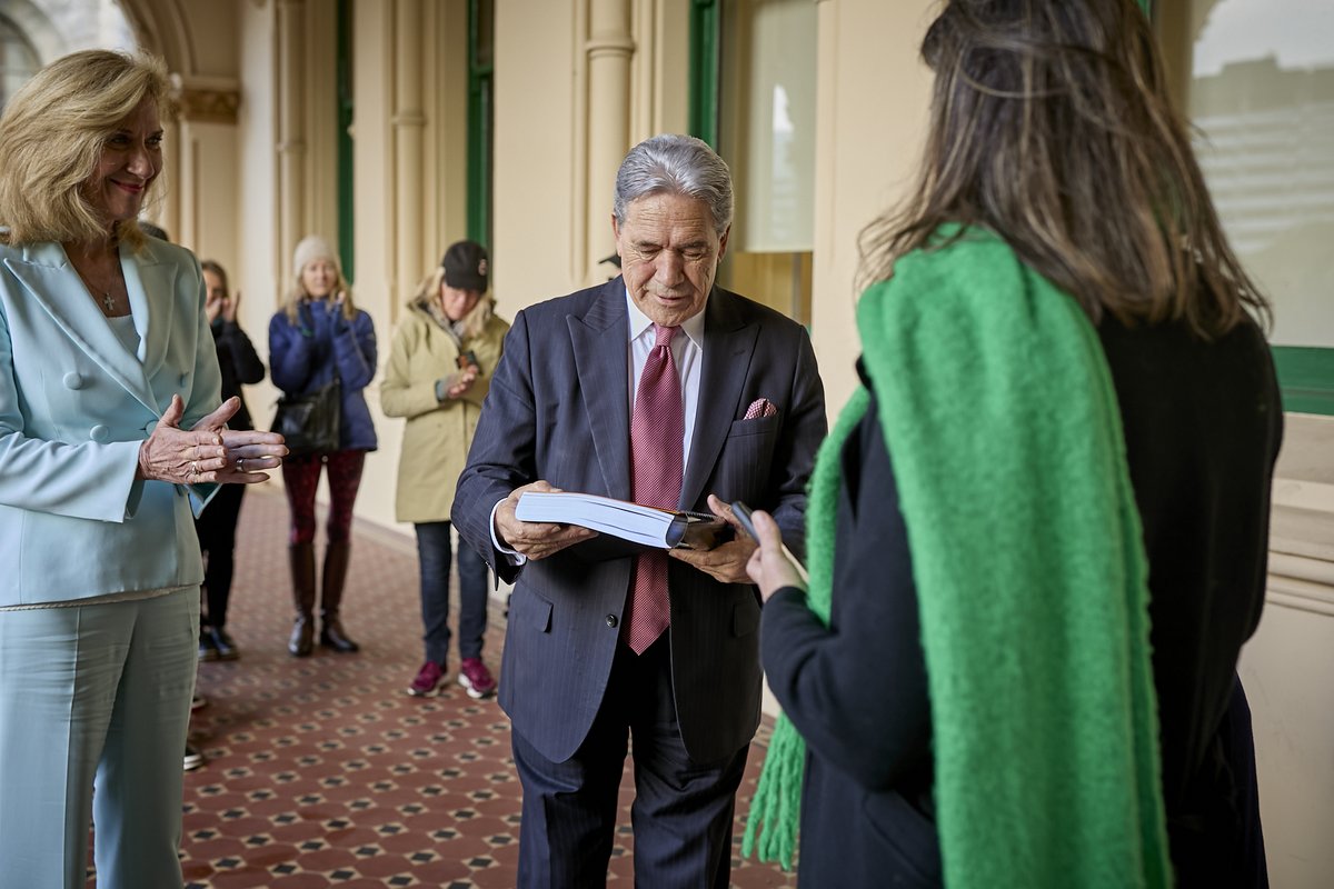 nzfirst's tweet photo. This morning @winstonpeters and @TanyaUnkovichMP accepted ‘The People’s Terms’ petition, calling for a wider terms of reference for the Covid-19 inquiry.   

We have secured a government commitment to expand the terms of reference. 

This afternoon Winston Peters tabled ‘The People’s Terms’ petition in Parliament - ensuring Parliament hears the People’s voices.
