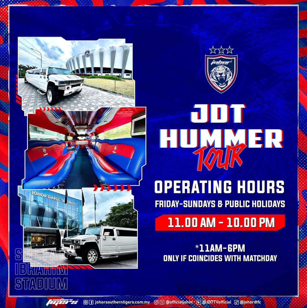 JDT HUMMER TOUR OPERATING HOURS Hidup Johor Demi Johor #WhatCanYouDo #TheTMJeffect #HarimauSelatan #SouthernTigers #PermataSelatan #JewelOfTheSouth #JDTuntukSemua #JDTforAll