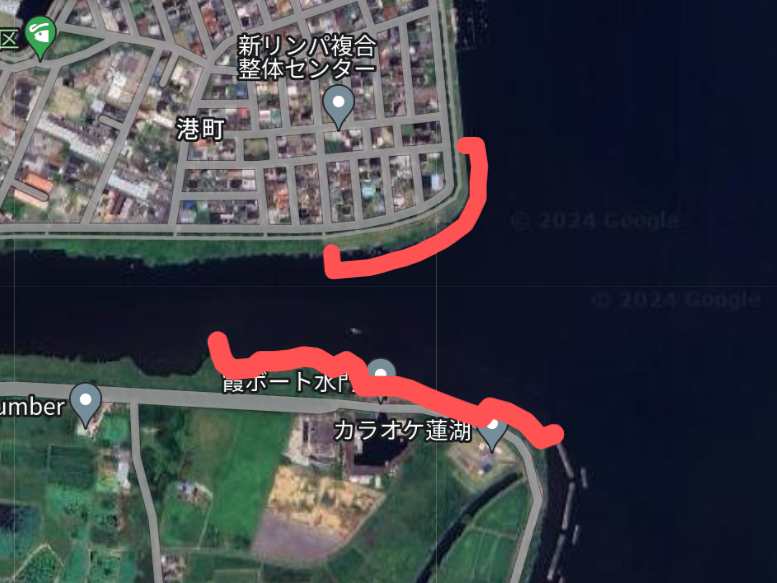 桜川河口北岸沖にある乱杭とそのインサイドと桜川河口南岸にある石積みから上流向かって岬上になっていてコンクリの壁で囲われているアシまでを釣り自粛希望エリア 11として提案いたします。