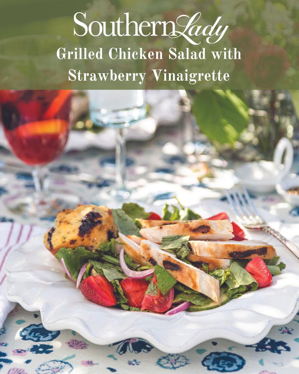 Fresh summer flavors come together in our Grilled Chicken Salad with Strawberry Vinaigrette, filled with plump tomatoes and fresh basil. Find the recipe at southernladymagazine.com/grilled-chicke….
#southernladymag #chickensalad #summersalads #summerrecipes #tomatorecipes #southerncooking #salad