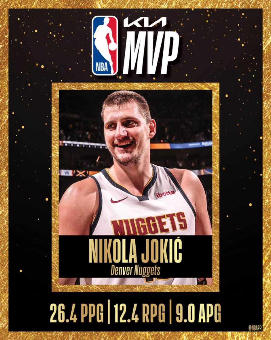 Tercer título de MVP para Nikola Jokic. Aunque los Nuggets están 0-2 ante Minnesota, premio muy merecido para el serbio. Números escandalosos y sensación de enorme regularidad.