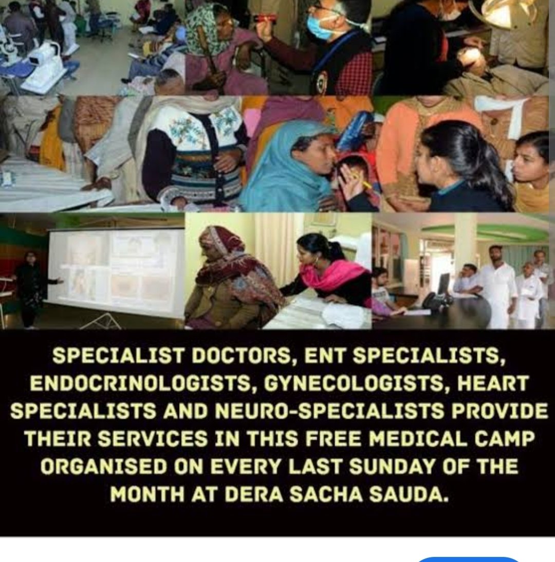 Lifestyle and food habits of today cause many disease.many people can't afford finance for treatment so for humanity Free medical camps organised monthly by Dera Sacha Sauda under pious inspiration of Ram Rahim. #FreeMedicalAid x.com/dssnewsupdates…