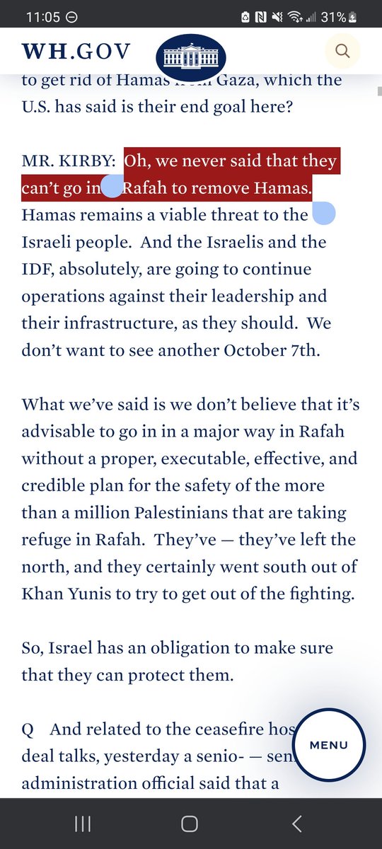 Feb 12, 2024 - John Kirby, 'Oh, we never said that they can’t go into Rafah to remove Hamas.' Ok, until now.