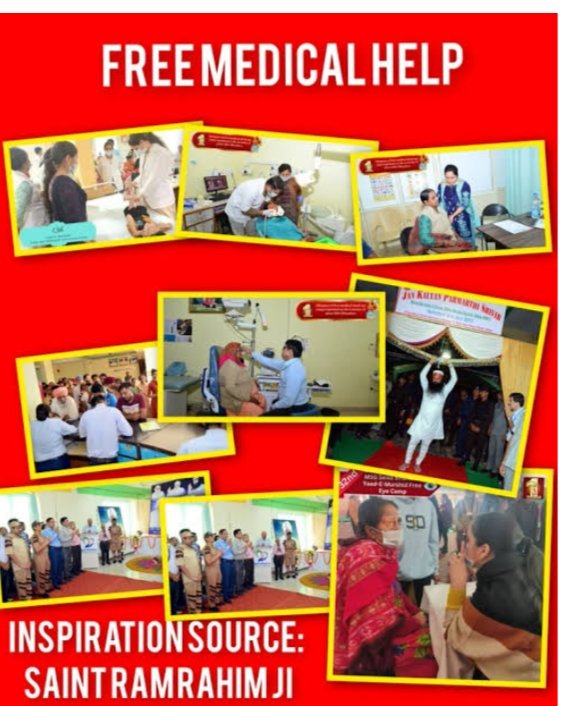 Specialist doctors , ENT Specialists , endocrinologists , gynecologist, heart specialists and neuro- specialists provide their services in this Free medical camps organised on every last Sunday of the month at Dera Sacha Sauda with the guidance of Ram Rahim.  #FreeMedicalAid