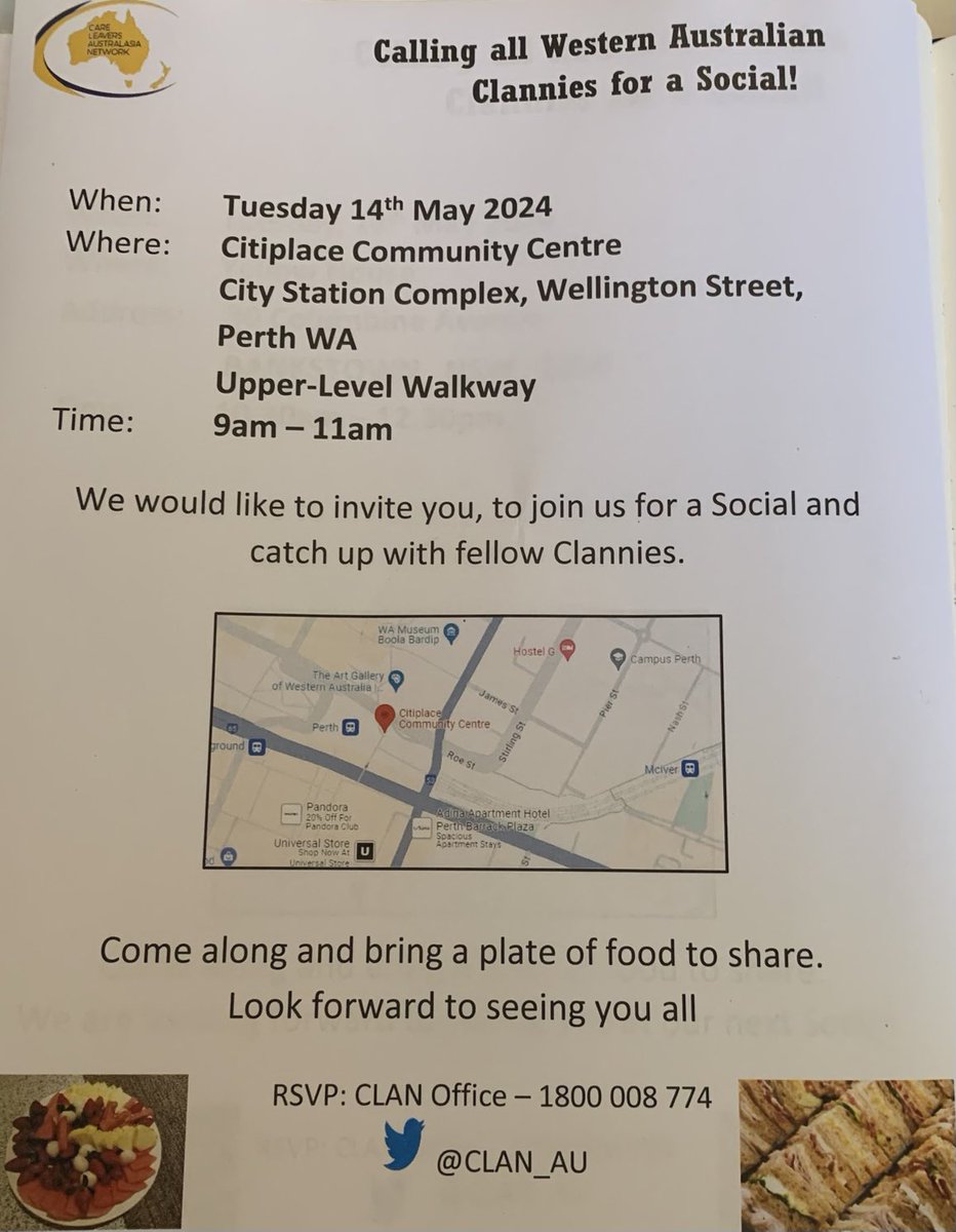 News for #WesternAustralian Clannies Hope you can come to the next social in #Perth 14th May 9am - 11am next Tuesday Have a great day together Please bring a plate of healthy food to share 🍉🥝🍇🍏🫐 💛💙💛💙💛💙💛💙💛