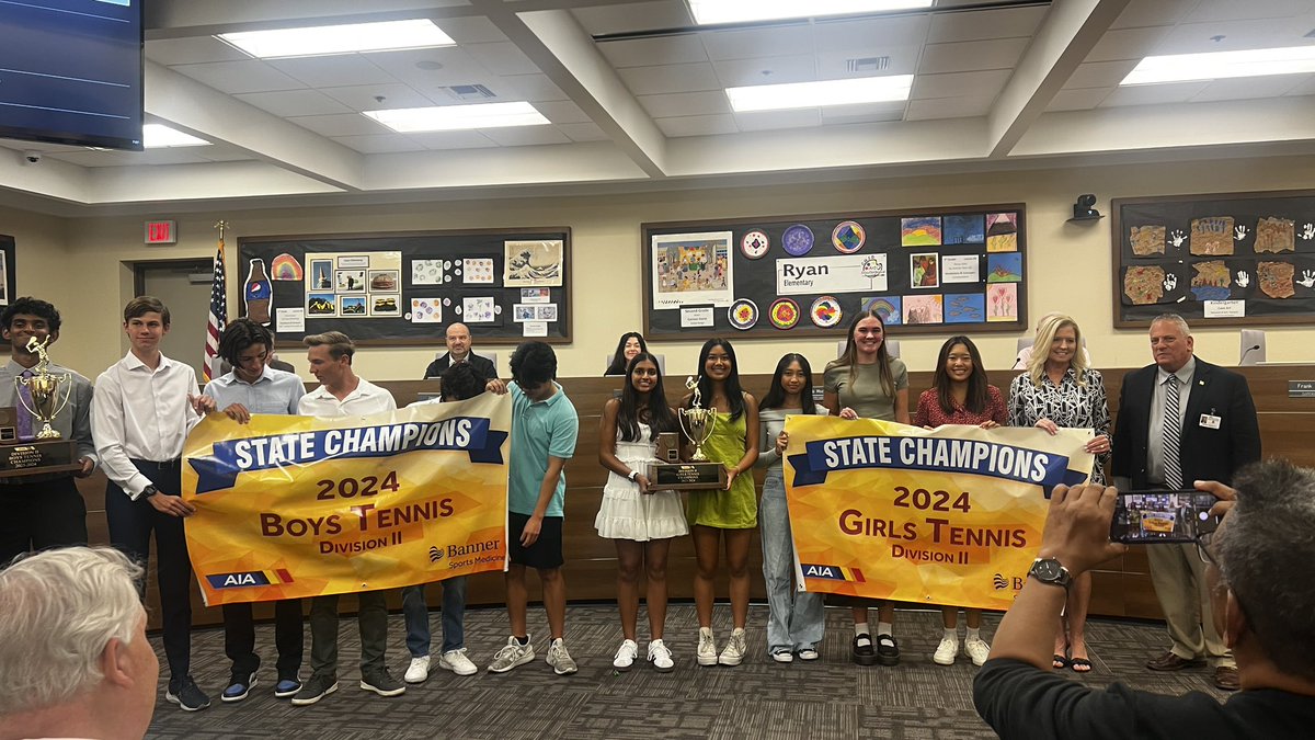 Congratulations ACP High School! The Girls and Boys Tennis teams are state champions and tonight the Governing Board recognized these great Knights!! #WeAreChandlerUnified @ACPAthletics