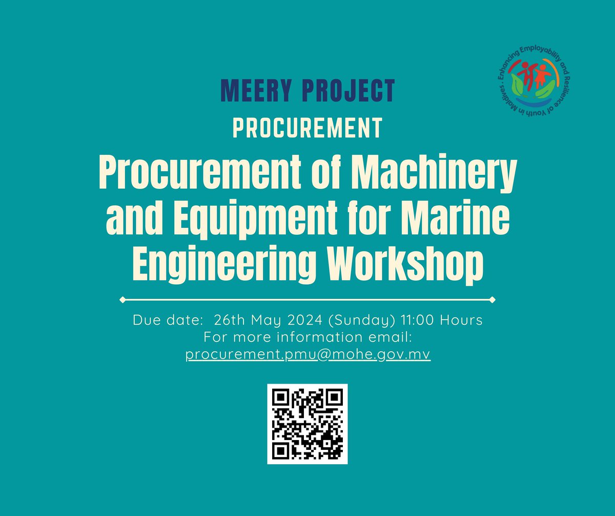 Announcement 📢📢📢 Procurement of Machinery and Equipment for Marine Engineering Workshop at Ha. Atoll Technical Institute (Ha. Dhidhdhoo) and R. Atoll Technical Institute (R. Alifushi) For more info click on the link below gazette.gov.mv/iulaan/288369 gazette.gov.mv/iulaan/288370