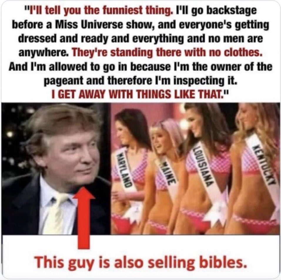 LiddleSavages's tweet image. #insurrectionist
#Rapist
#SexualPredator
#Traitor
#Fraud
#SleepyDonTheCon
#Criminal
#VonSchitzenPantz also sells bibles.
#VoteBlueToStopTheStupid