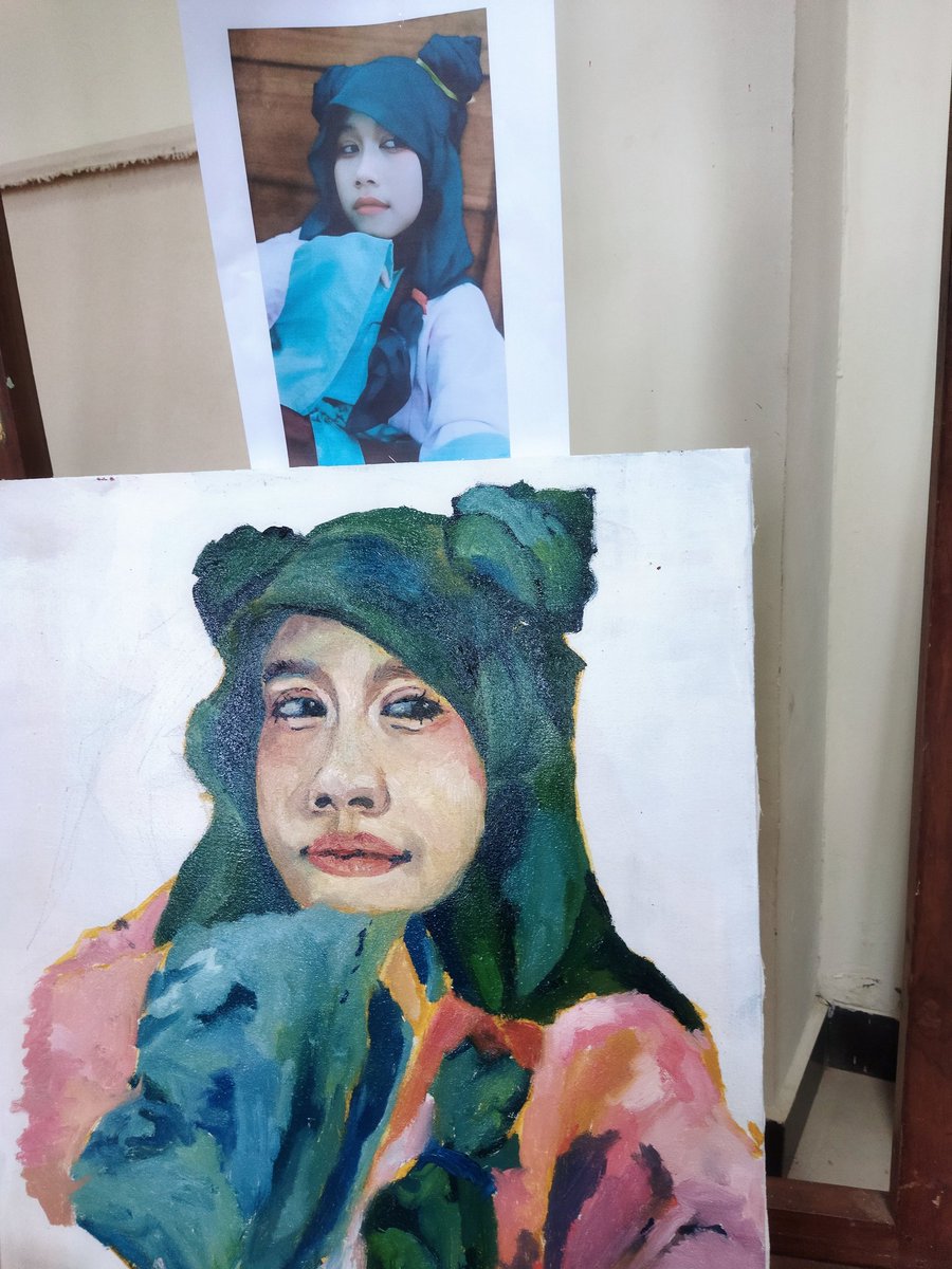 sor4zuk1's tweet image. Self portrait donee! Hahah, impressionism style :&amp;gt;
• Oil on canvas
#paintings #selfpotrait #oiloncanvas #traditionalart #oil #canvas