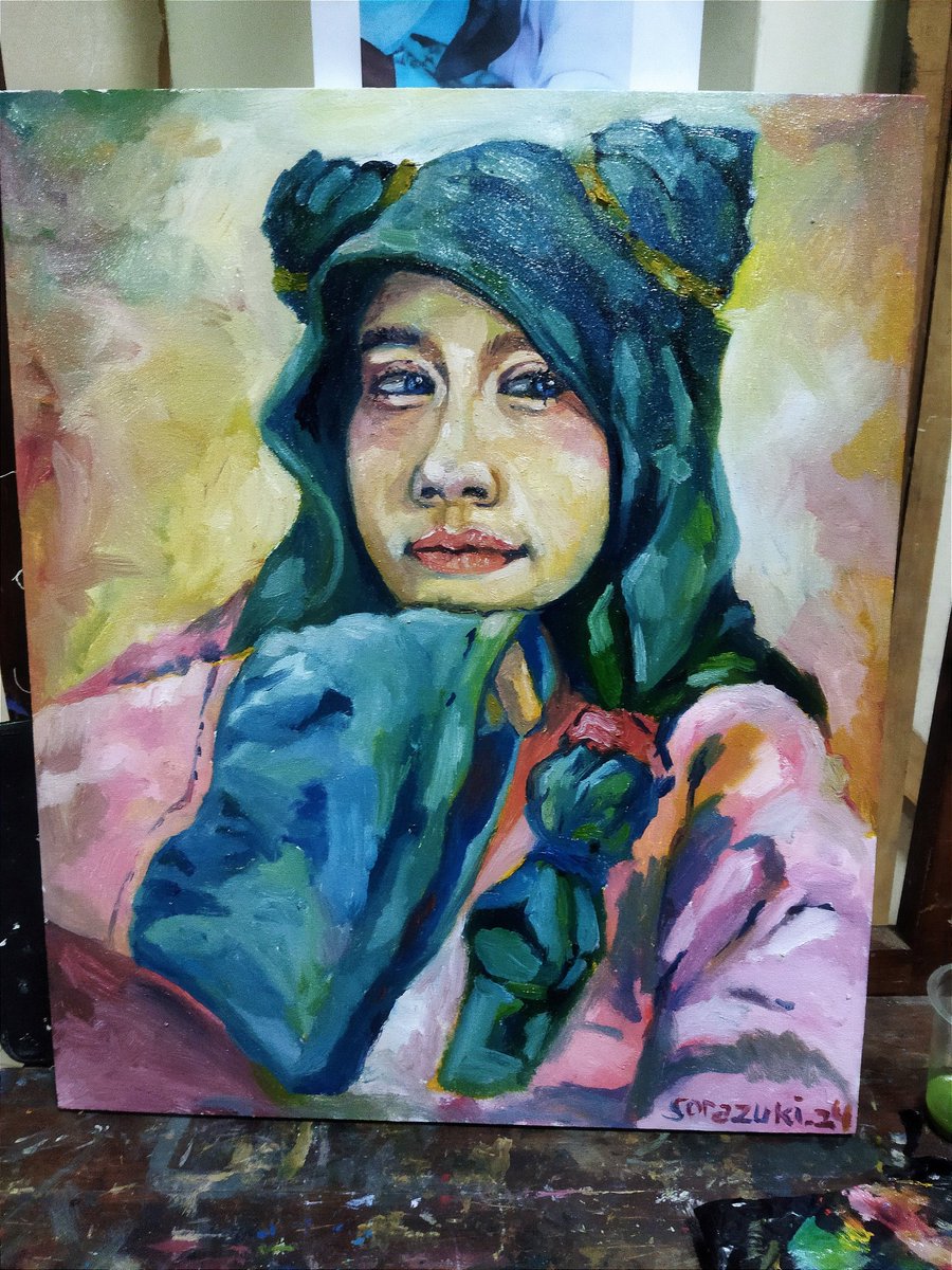 sor4zuk1's tweet image. Self portrait donee! Hahah, impressionism style :&amp;gt;
• Oil on canvas
#paintings #selfpotrait #oiloncanvas #traditionalart #oil #canvas