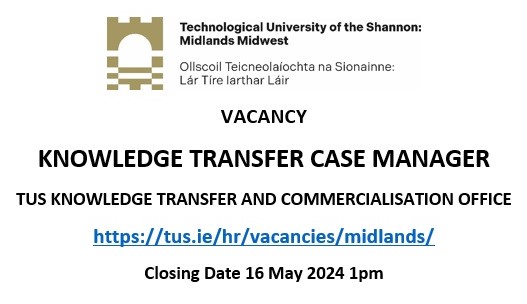 Exciting Job Opportunity🔬📷! The Knowledge Transfer and Commercialisation Office at @TUS_ie who are currently recruiting for a Contracts Officer to be based primarily in Athlone. If interested in applying click here: tus.ie/hr/vacancies/m…