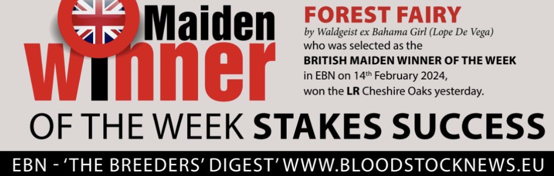 🇬🇧 British Maiden Winner of the Week Stakes Success 🏇 FOREST FAIRY who was selected as the British Maiden Winner of the Week in EBN on 14th February 2024, won the Listed Cheshire Oaks yesterday 🏆 💻 Don't miss out 👉🏻 bloodstocknews.eu #ReadAllAboutIt