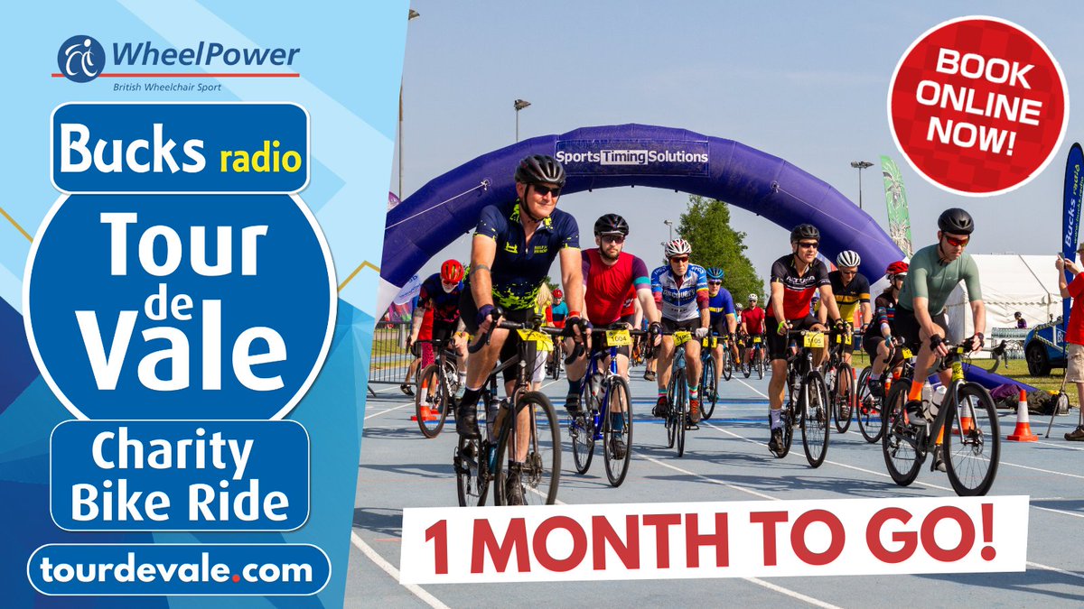 5 WEEKS TO GO! 🏁 Entries for the 2024 Bucks Radio Tour de Vale are NOW OPEN 🚴‍♀️ Join WheelPower on Sunday 9 June for Buckinghamshire biggest charity bike ride. Choose from 25, 75 & 110km routes. Get involved and SIGN UP tourdevale.com #TourdeVale #WheelPower