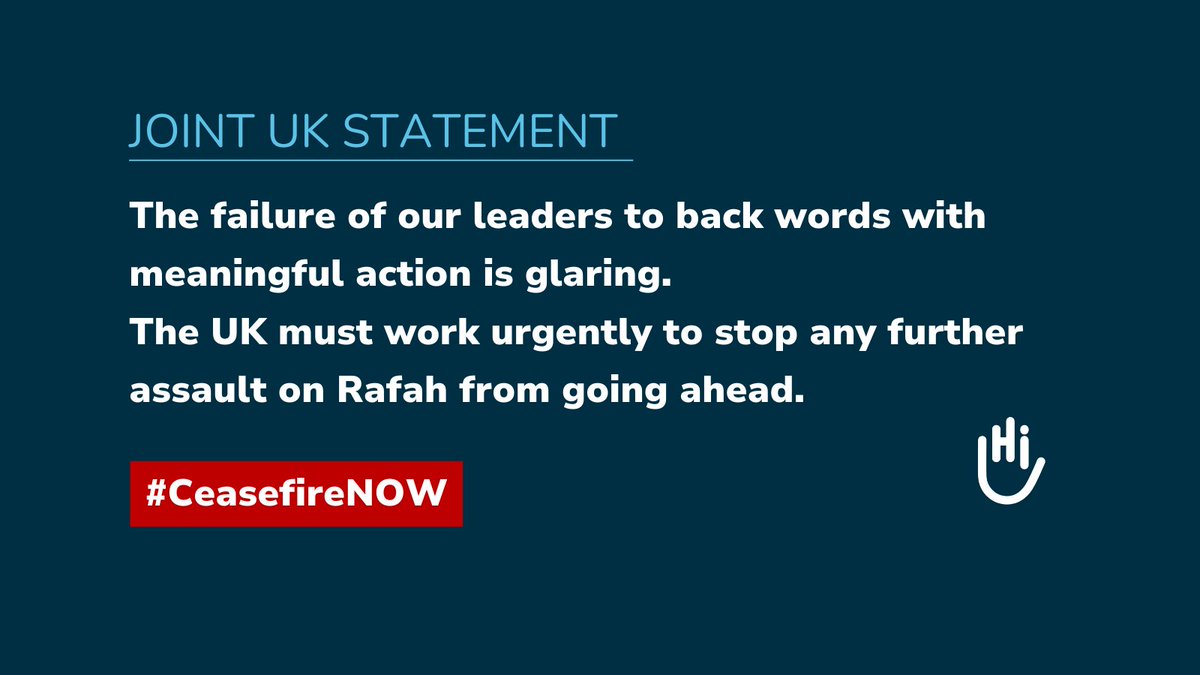 There are no safe spaces in #Gaza. As 1.4 million people in Rafah face attacks that our leaders know would be catastrophic, they must finally act to stop the slaughter. Read our full joint UK NGO statement: org.pulse.ly/xzhh6r8r2c #CeaseFireNOW