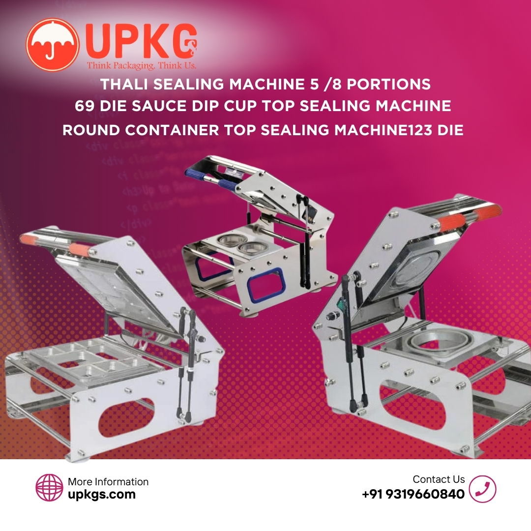 Looking for a Thali Sealing Machine? Check out the best deal on a 5/8 Portions machine, Round Container Sealing Machine at upkgs.com. Contact  93196 60840 for more info. #restaurantsupplies #foodindustry #businesssolutions #restaurantowners #hotelowners #Cafeowner