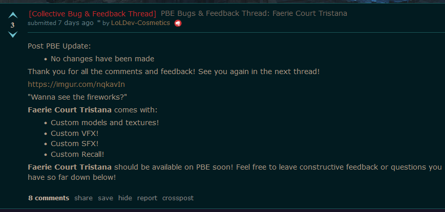 Faerie Court Tristana Updated Feedback Thread