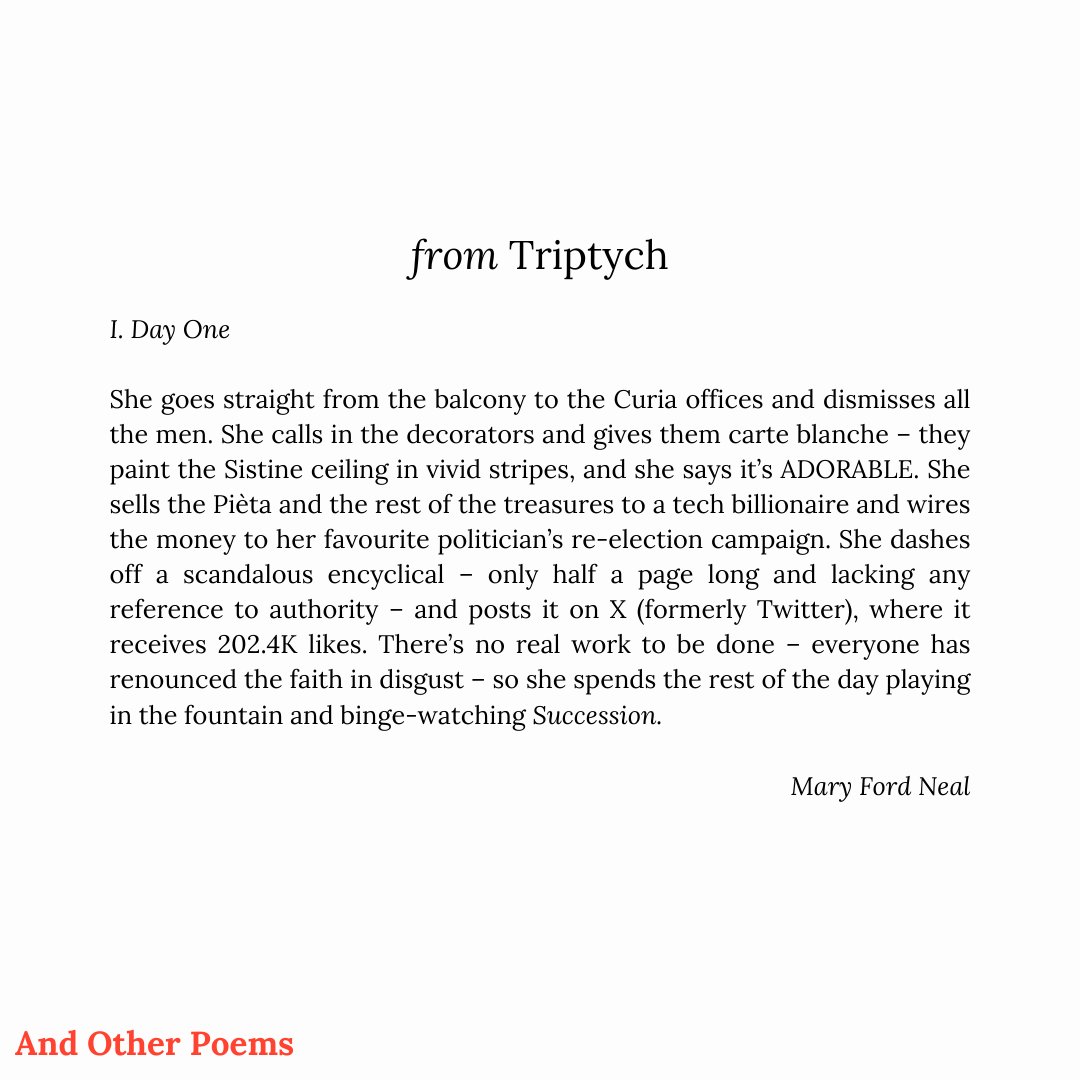 The first poem from Mary Ford Neal’s (@maryfordneal) ‘Triptych’ - published in Issue Three of And Other Poems. Read the rest of the poems on our website!