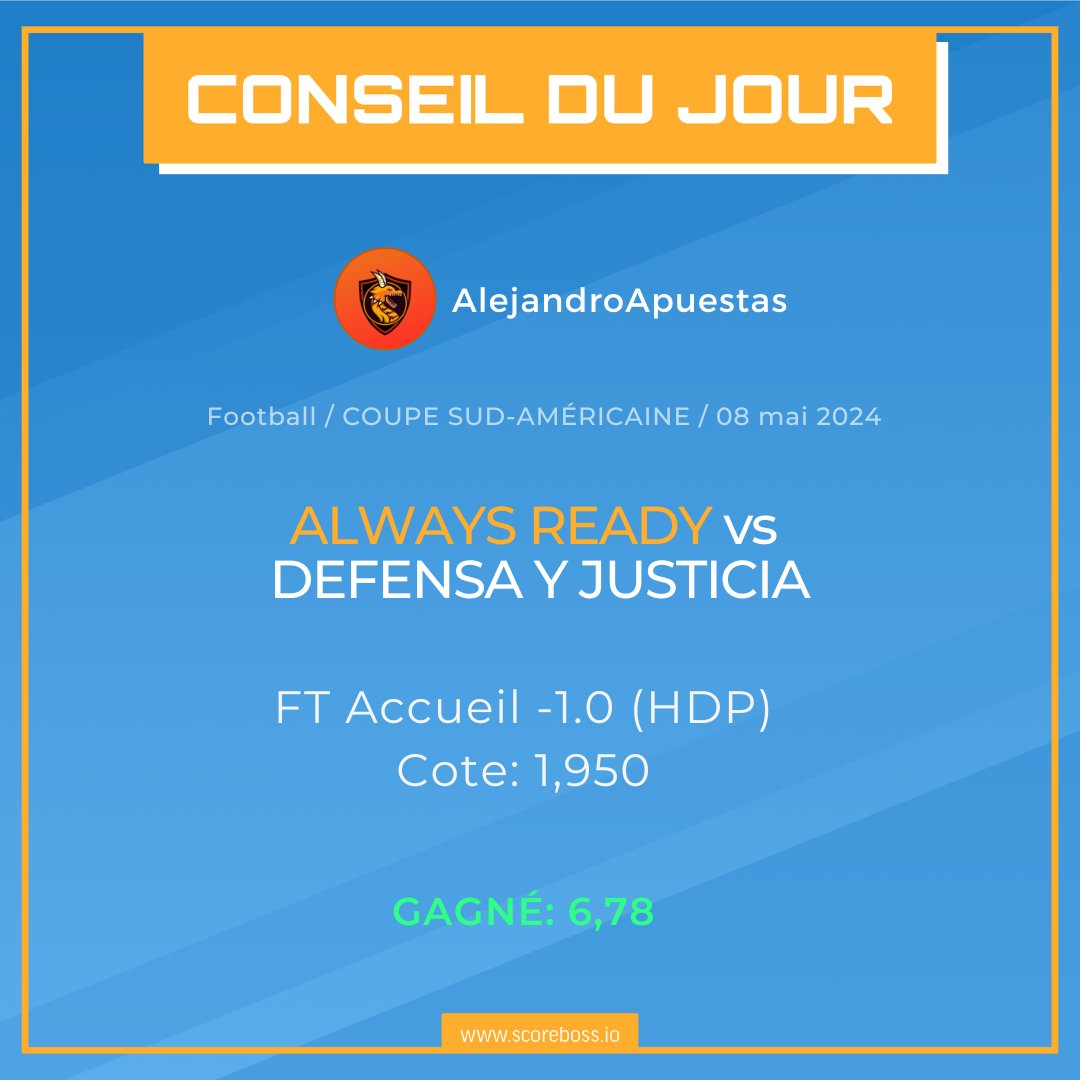 ScoreBoss_FR's tweet photo. ⚽Always Ready 🆚Defensa y Justicia ⚽

🌐https://t.co/2PgvECbn13

Profil de pronostiqueur : 🌐https://t.co/WML6OKbxh5

Venez nous rejoindre ⬇

🌐https://t.co/Xuuz46v5QY

#Pronostiqueur
#ScoreBoss https://t.co/PPS50lhRdV