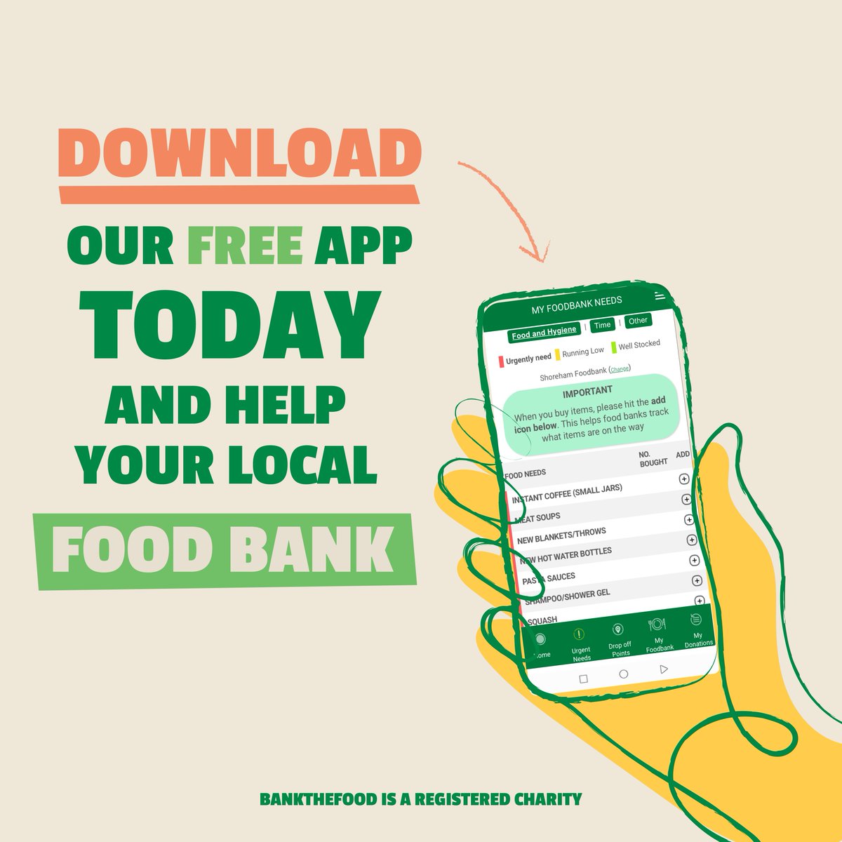 Download the free BanktheFood app today and find out how you can support your local community by meeting its specific food bank needs. Every download makes a difference. Let's do this together. 🌟 #GiveLocal #BanktheFoodApp